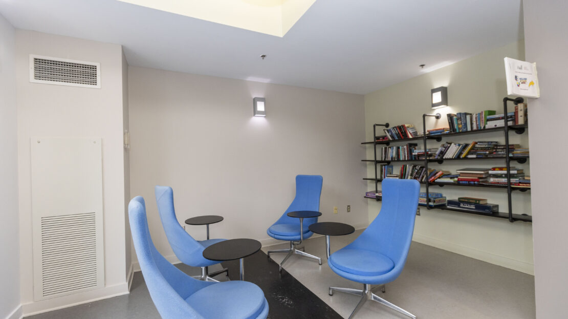 Lobby seating area with modern decor