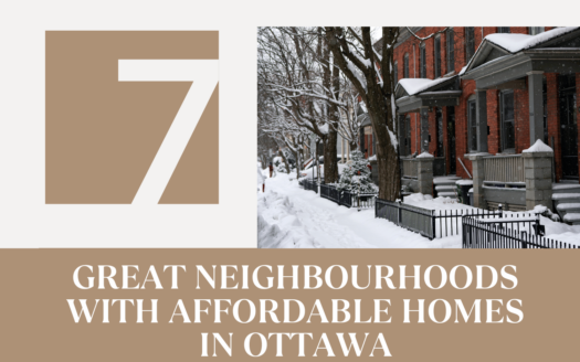 A row of affordable townhomes in an Ottawa neighborhood with tree-lined streets.